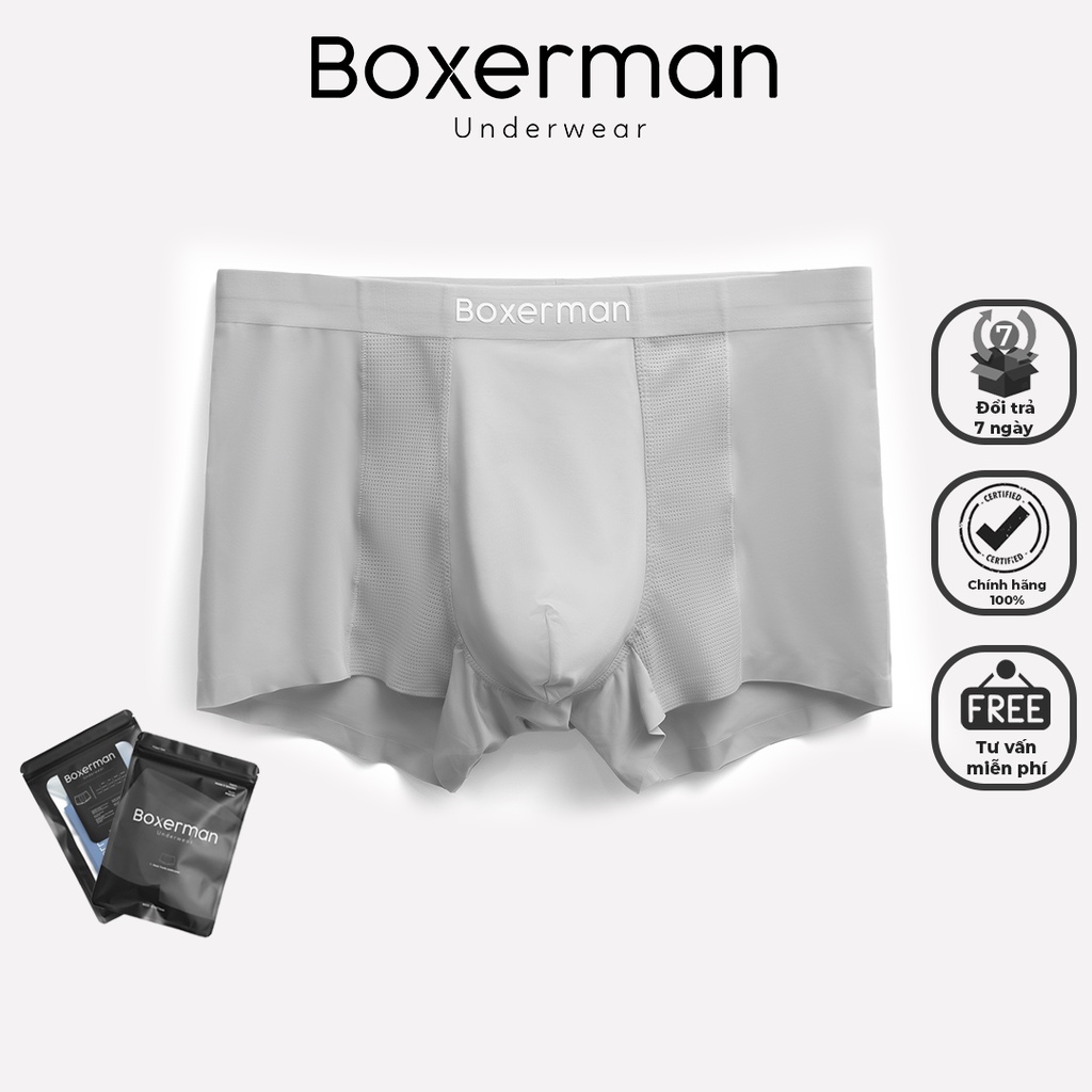 Quần boxer nam PRO MESH/Xám co giãn thoải mái thoáng mát khử mùi kháng khuẩn cao cấp BOXERMAN