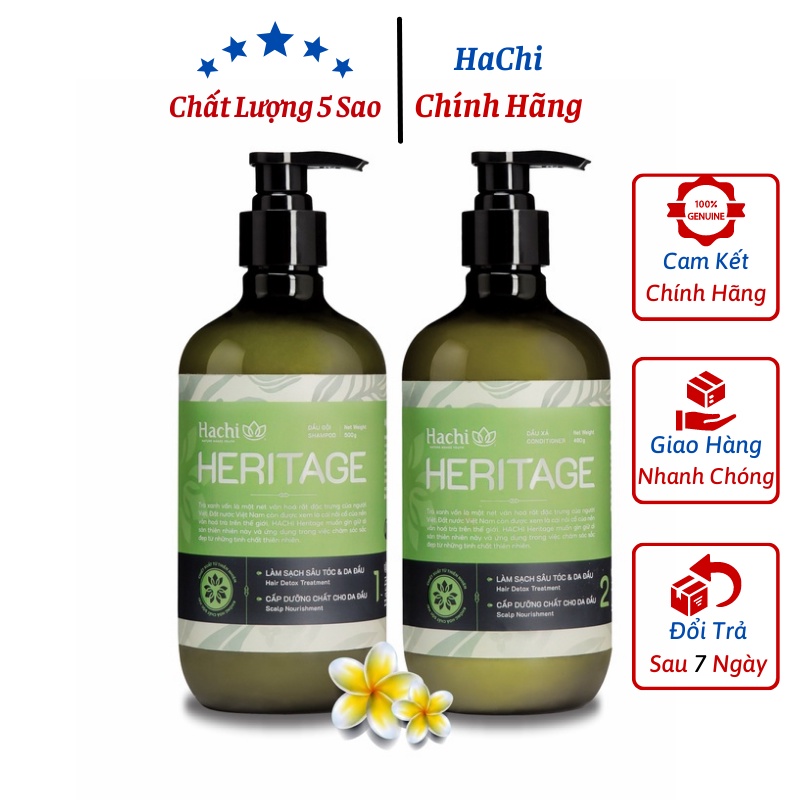 COMBO Dầu gội xả cao cấp HACHI VIETNAM Heritage 500g xanh lá [Chính hãng] Bộ sét dầu gội xả chiết xuất trà xanh khỏe tóc