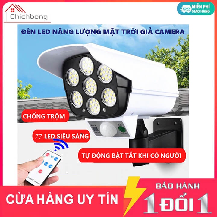 Đèn năng lượng mặt trời giả camera tự động bật tắt chống trộm, cảm biến người có điều khiển từ xa