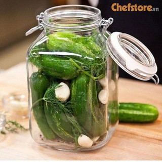 Hũ Thủy Tinh 💥 Bộ 2 Hũ Thủy Tinh Vuông Nắp Cài Dung Tích 2 Lít Đựng Thực Phẩm Gia Vị Khô Chính Hãng BORMIOLI Ý