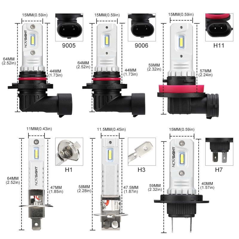 Bộ 2 Bóng Đèn Led Sương Mù NovSight F9 80w 6000k 9005 9006 H1 H7 H11 Thích Hợp Dành Cho Xe Hơi