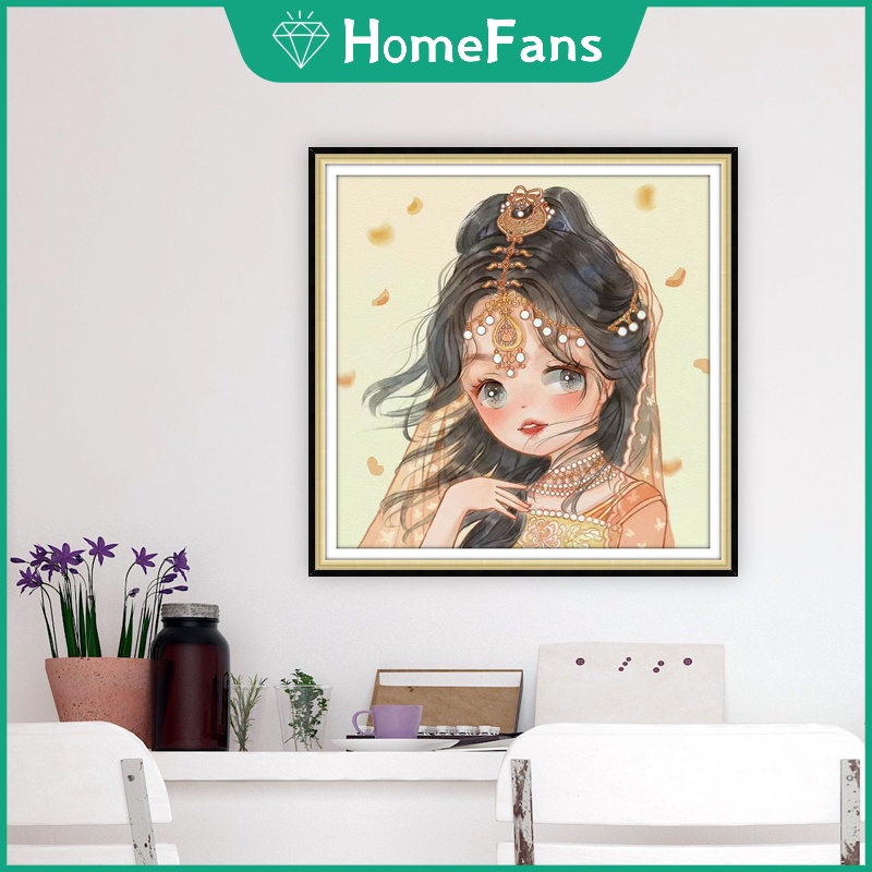 Bộ Tranh Đính Đá 5D Tự Làm 30x30cm / 40x40cm / 50x50cm Hình Cô Gái Xinh Xắn