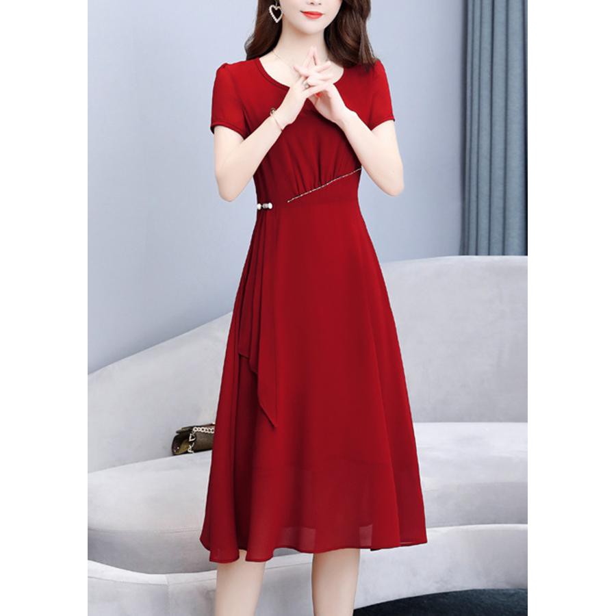 GOTI - Đầm Xòe Dự Tiệc Cao Cấp Vải Voan Tay Lỡ Đính Phụ Kiện Eo 3191