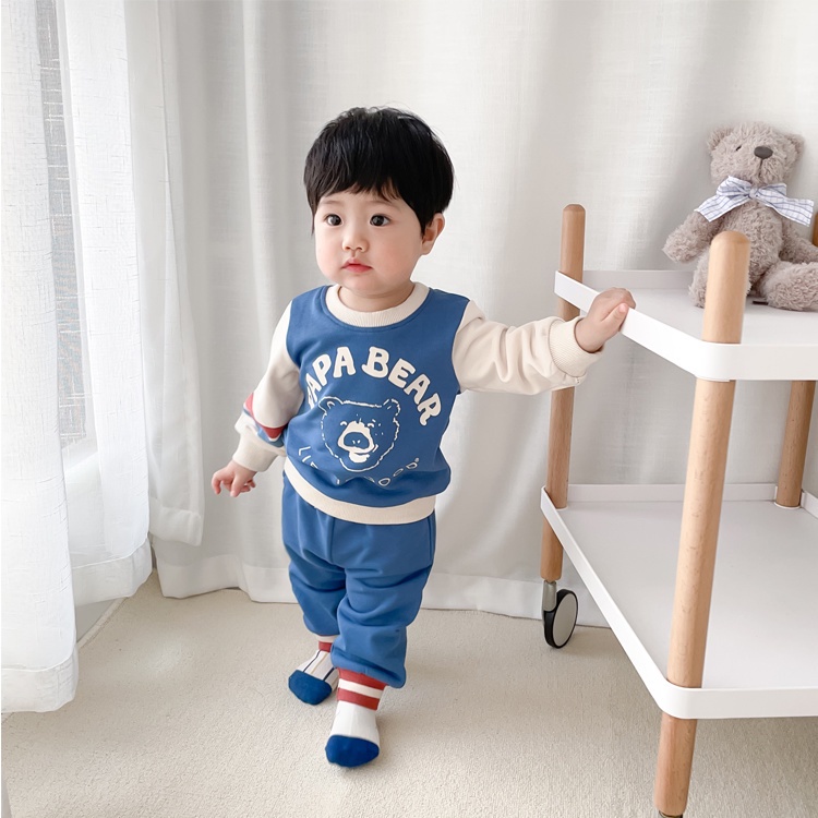 Set Đồ Mùa Thu 2 Món Gồm Áo Thun Tay Dài Cổ Tròn In Chữ Và Quần Dài Cho Bé Trai / Gái