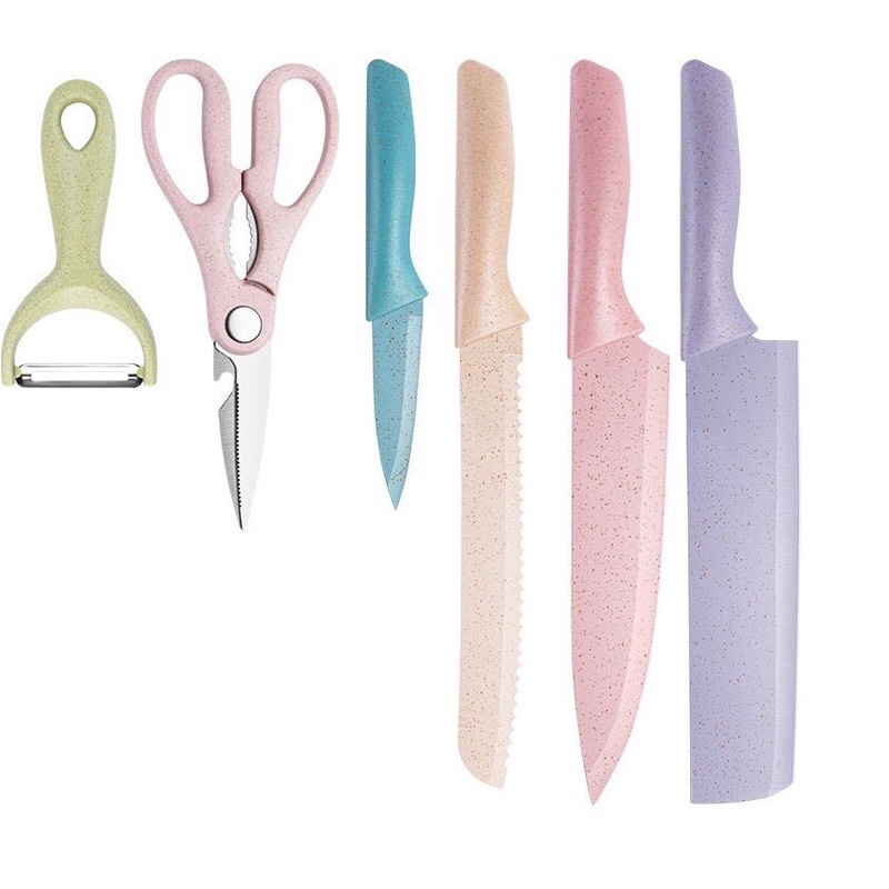 Bộ dao 6 món cao cấp có hộp đựng - Nhiều màu sắc - Chống gỉ thông thường - Bộ dao lúa mạch kháng khuẩn