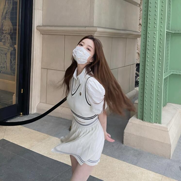 COZOK Set áo sơ mi tay dài + áo vest + chân váy xếp ly thời trang cho nữ