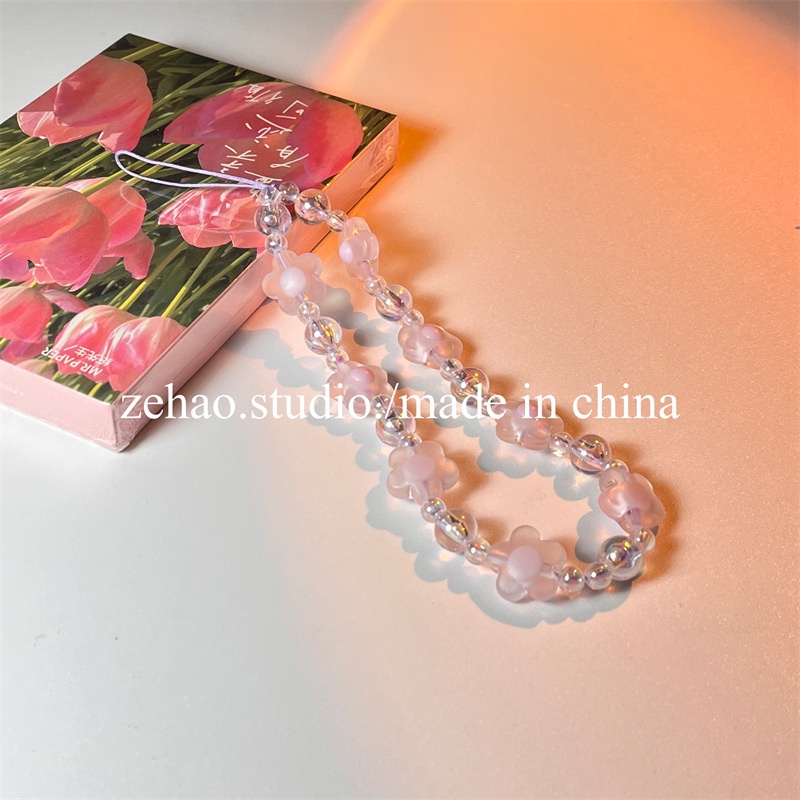 Dây Đeo Điện Thoại Acrylic Mềm Trong Suốt Chống Thất Lạc Đính Hạt Ngọc Trai Hình Hoa Màu Tím Dễ Thương