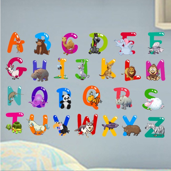 Decal giấy dán tường- mẫu Bảng chữ cái hình thú cho bé vui học