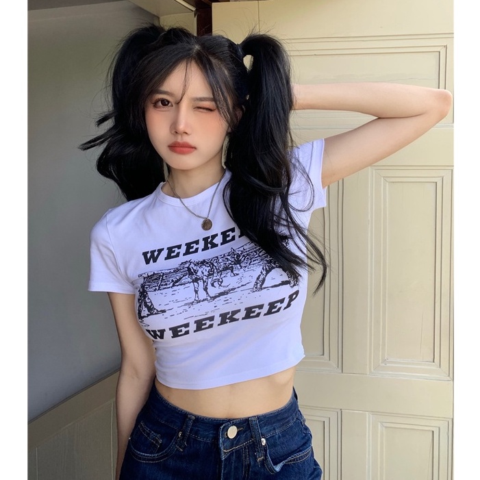 Áo Thun Croptop Nữ Tay Ngắn In Hình