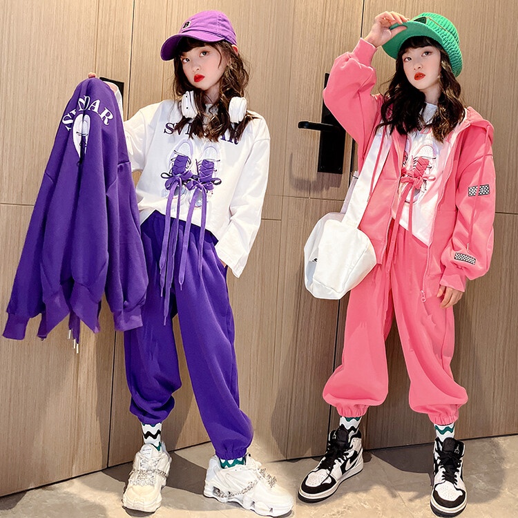 Set Đồ Thể Thao Hai Món Gồm Áo Khoác Có Mũ Trùm Và Quần Dài Dễ Thương Thời Trang Mùa Thu Cho Bé Gái 5-6 Tuổi