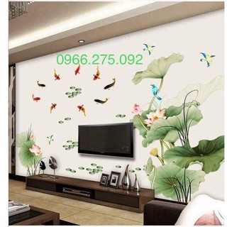 Decal dán tường 3D SIÊU HOT CÁ VÀ HOA SEN