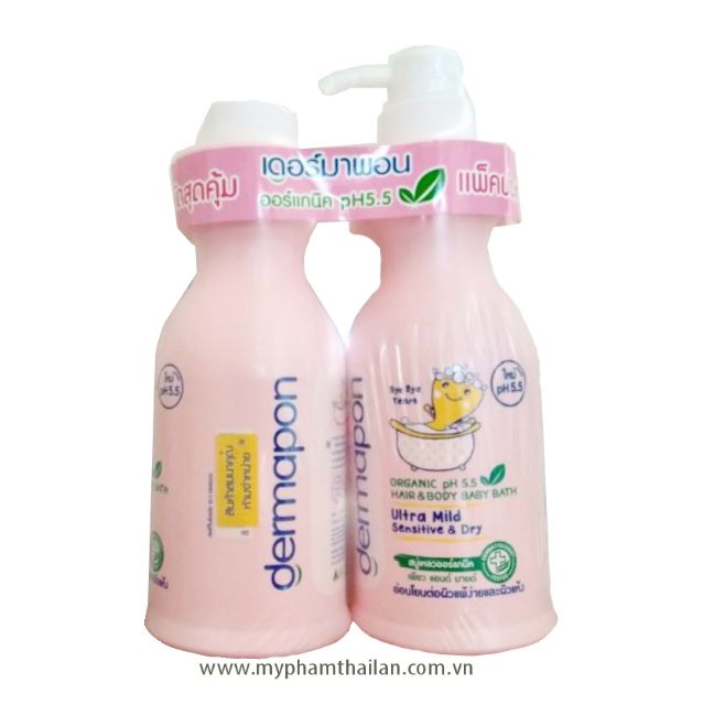 Cặp Sữa tắm em bé Dermapon Thái Lan 480ml+400ml