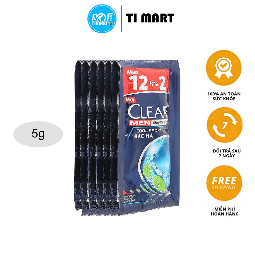 Dầu gội Clear Men bạc hà mát lạnh 5g x 12 gói