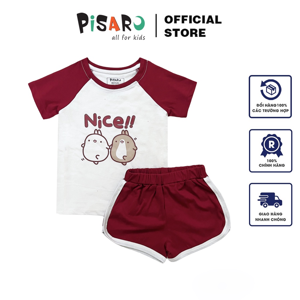 Bộ quần áo trẻ em ngắn tay PISARO Kids 8tháng-7tuổi vải Cotton Hàn Quốc kiểu dáng Vintage mềm mịn thấm hút mồ hôi