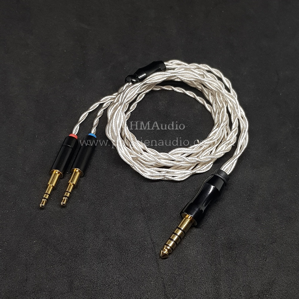 Dây tai nghe đồng mạ bạc OFC 1.2mm tết 4 - Connector Dual 2.5mm - Monoprice M1060, M1060C, M565C, Thieaudio Phantom
