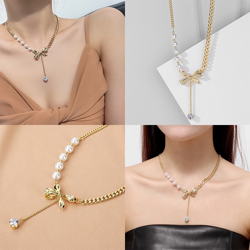 Vòng cổ Sợi Xích Phối Ngọc Trai Sang Trọng Thời Trang Cho Nữ