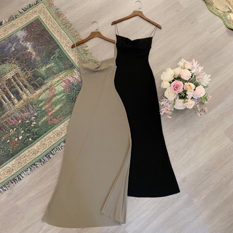 Váy 2 dây cổ đổ dáng dài Gemma Dress NGOCCLOTHING nữ  Đầm 2s maxi thun vân co giãn, ôm body dáng dài