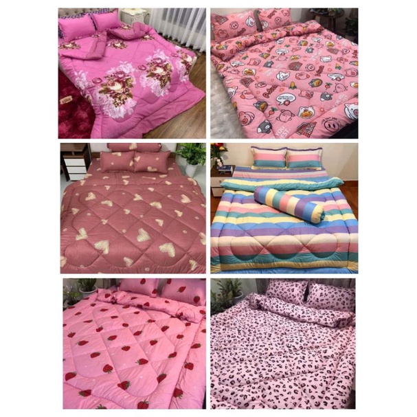 Trọn bộ chăn phao 5 món ga gối Poly loại 1 chăn bông như hình