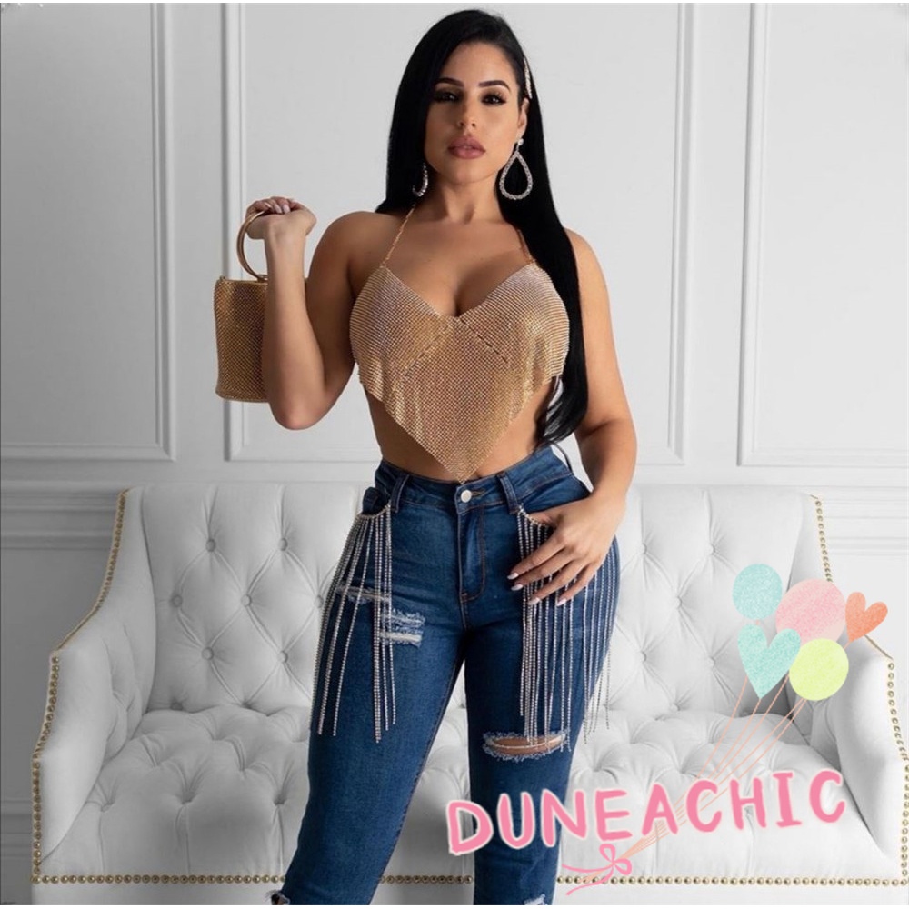 DUNEA Áo Tank Top Phối Dây Xích Kim Loại Quyến Rũ Cá Tính Cho Nữ