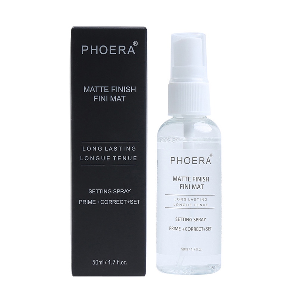 Phoera Xịt trang điểm cố định trong suốt Kem dưỡng ẩm lâu dài Matte Setting Spray Kiểm soát dầu Thu nhỏ lỗ chân lông Tự nhiên Xịt khoáng cho phụ nữ Trang điểm làm đẹp 50ML
