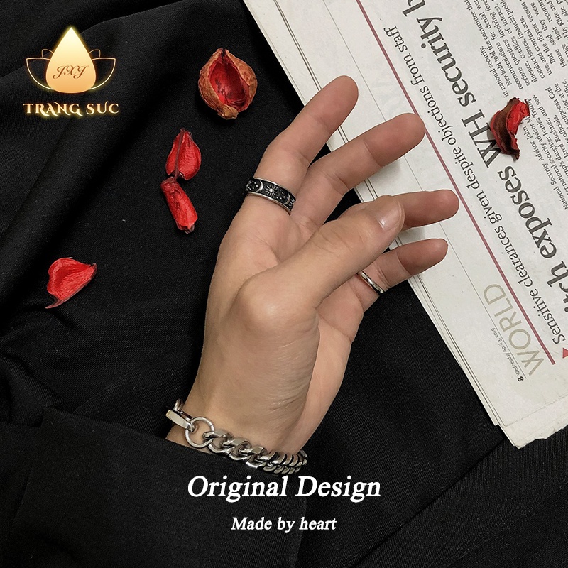 Nhẫn Nam Ngôi sao Mặt trăng Mặt trời Cổ điển Thiểu số Ba chiều Bạc Thái Thiết kế ban đầu Làm bằng tay NH-153