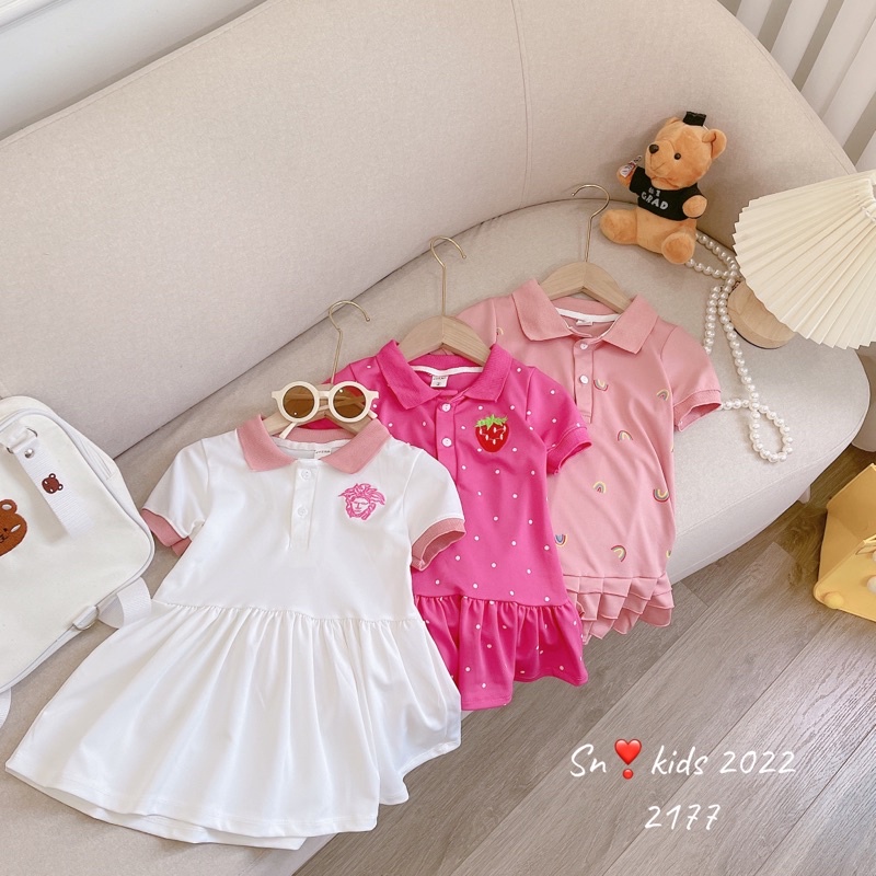 Váy đầm cotton cổ bẻ đuôi cá 3 màu cho bé gái