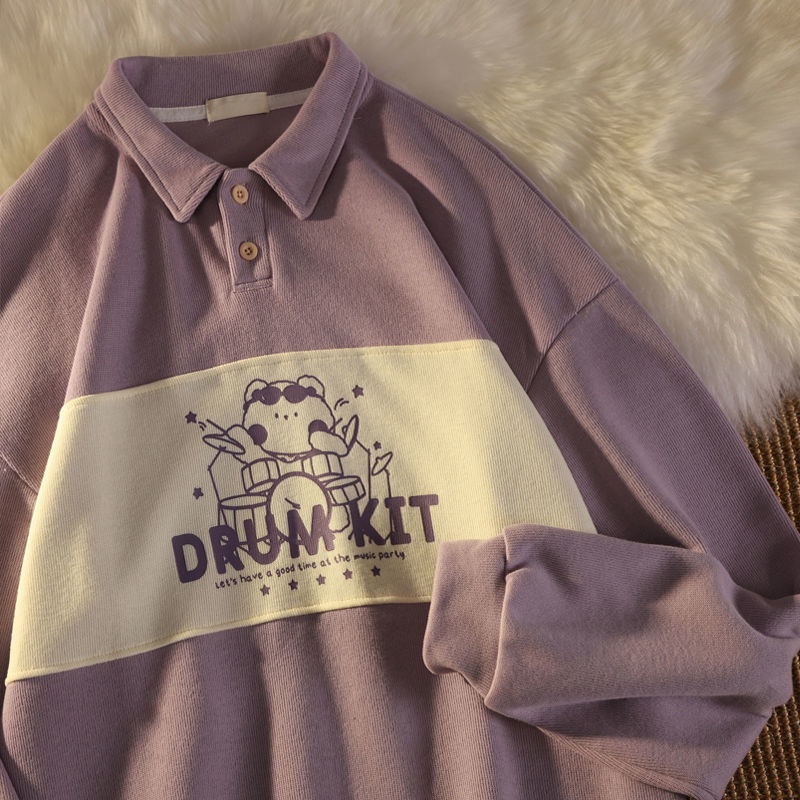 Áo sweater polo Mỏng Dáng Rộng bf lazy win Bẻ Bẻ Cho Nữ Giới