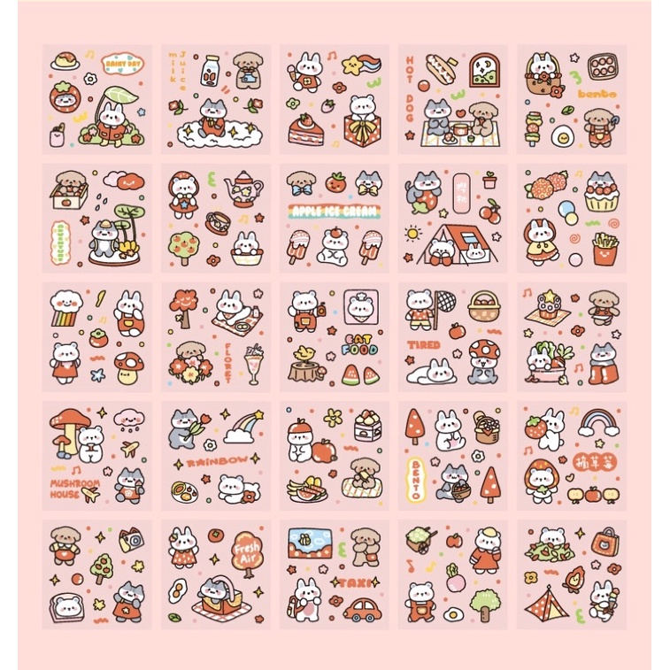Sticker hộp 100 tấm cute Forest - Tặng Hình Xăm Dán