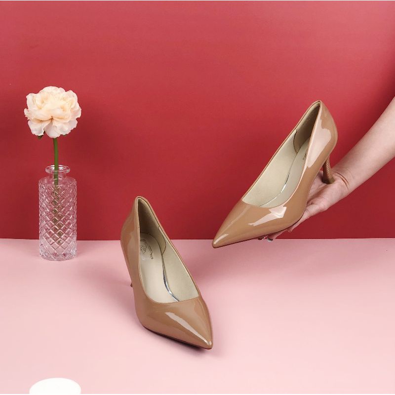 Giày cao gót 5p VNXK cho nữ, giày công sở da bóng xuất Hàn - Kimy Store
