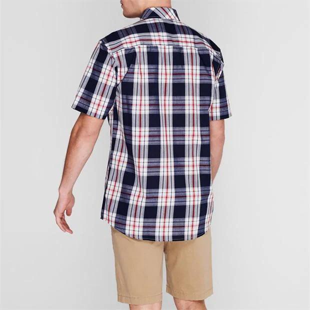 [ Size M ] Áo Sơ Mi Nam Ngắn Tay Pierre Cardin Check Print Navy Red White