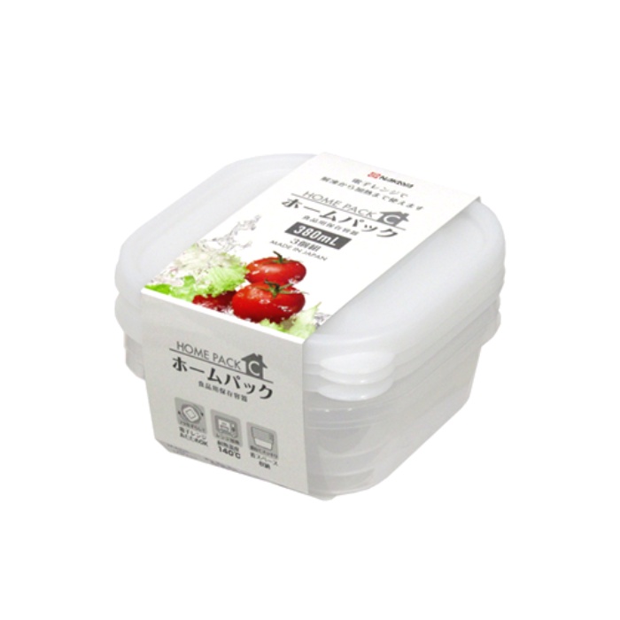 Set 3 hộp đựng thực phẩm Nakaya nắp vuông màu trắng K292-4 500ml Nội địa Nhật Bản