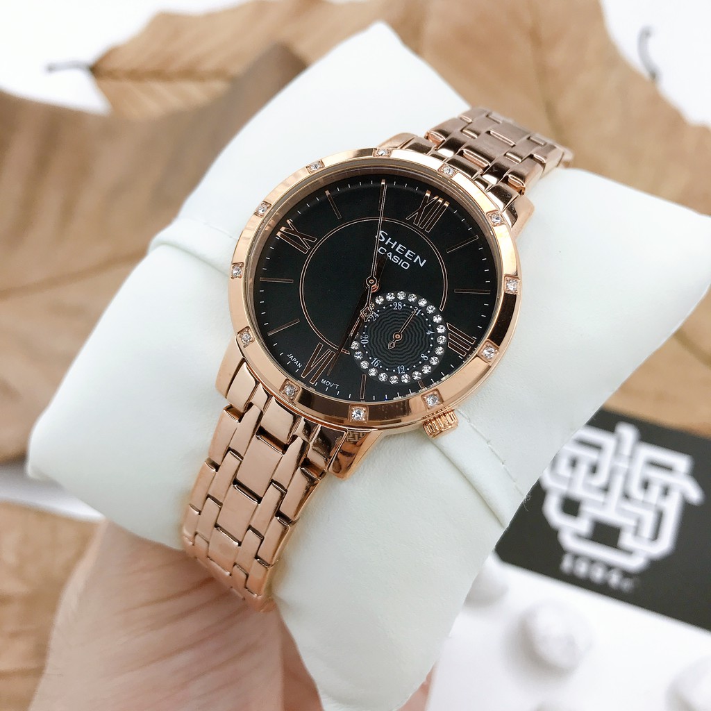 Đồng hồ nữ Casio SHEEN SHE-3046 / SHE-3046PG-8A đính đá Swarovski, hàng chính hãng