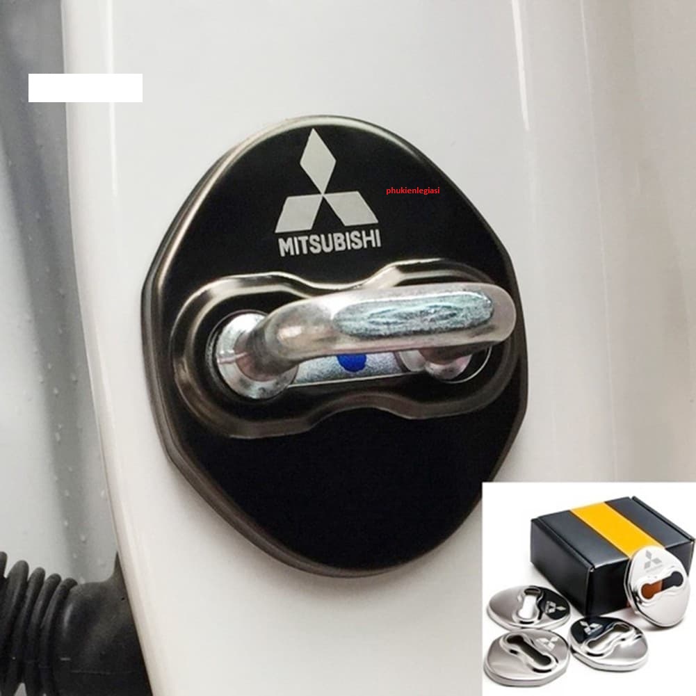 Set 4 Ốp Bảo Vệ Khóa Cửa Xe Ô Tô Ốp cửa Inox Logo Mitsubishi Grandis