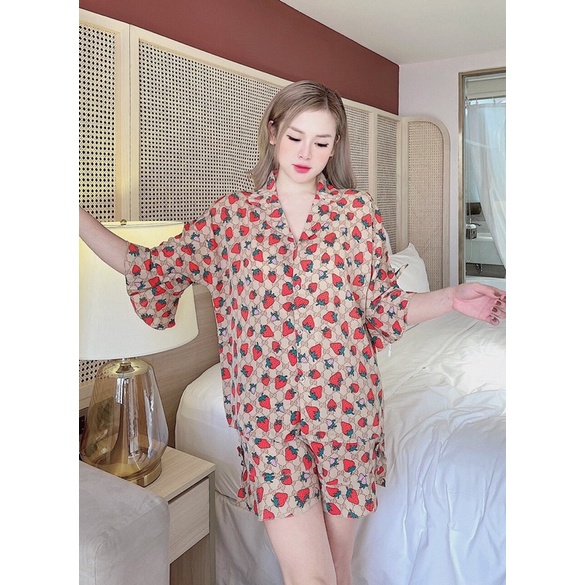 Đồ Bộ Mặc Nhà Pijama Tay Loe Quần Đùi Chất Liệu Mango Mềm Mịn Mát - Meow Clothing
