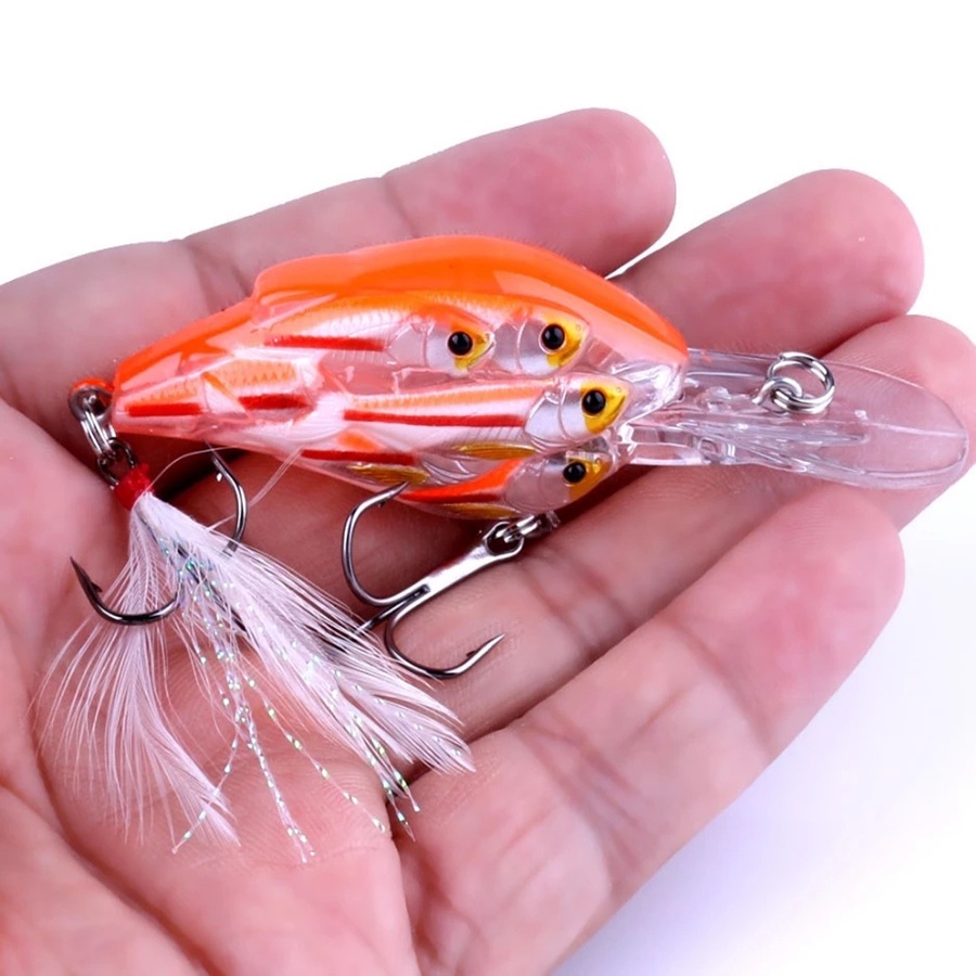 [1PCS  Group Fishes Hard Bait Fishing Lure][ 7.5cm 9g Crankbaits Floating Artificial  6# Feather Hook][ Crank Wobbler Isca Artificial Bass Pike]