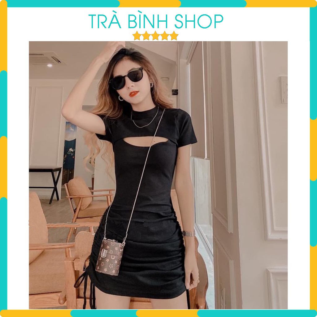 Váy Body Khoét Ngực Rút Dây Đầm Rút Dây Hai Bên Chất Cotton Siêu Đẹp