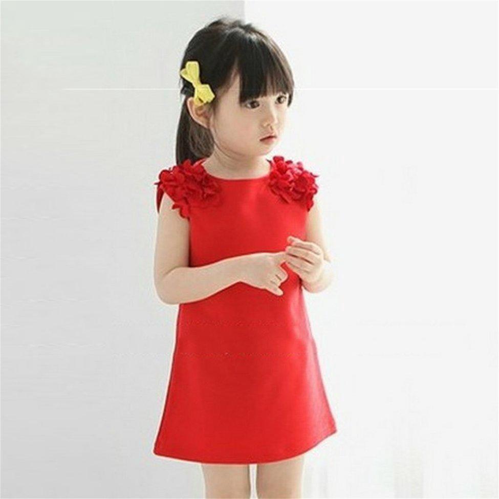 Đầm sát nách dáng suông đính hoa phong cách đáng yêu cho bé gái