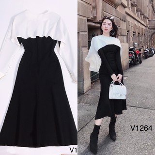 Váy xòe đen trắng V1264 - DVC thời trang thiết kế cao cấp (Kèm ảnh thật trải sàn do shop tự chụp)