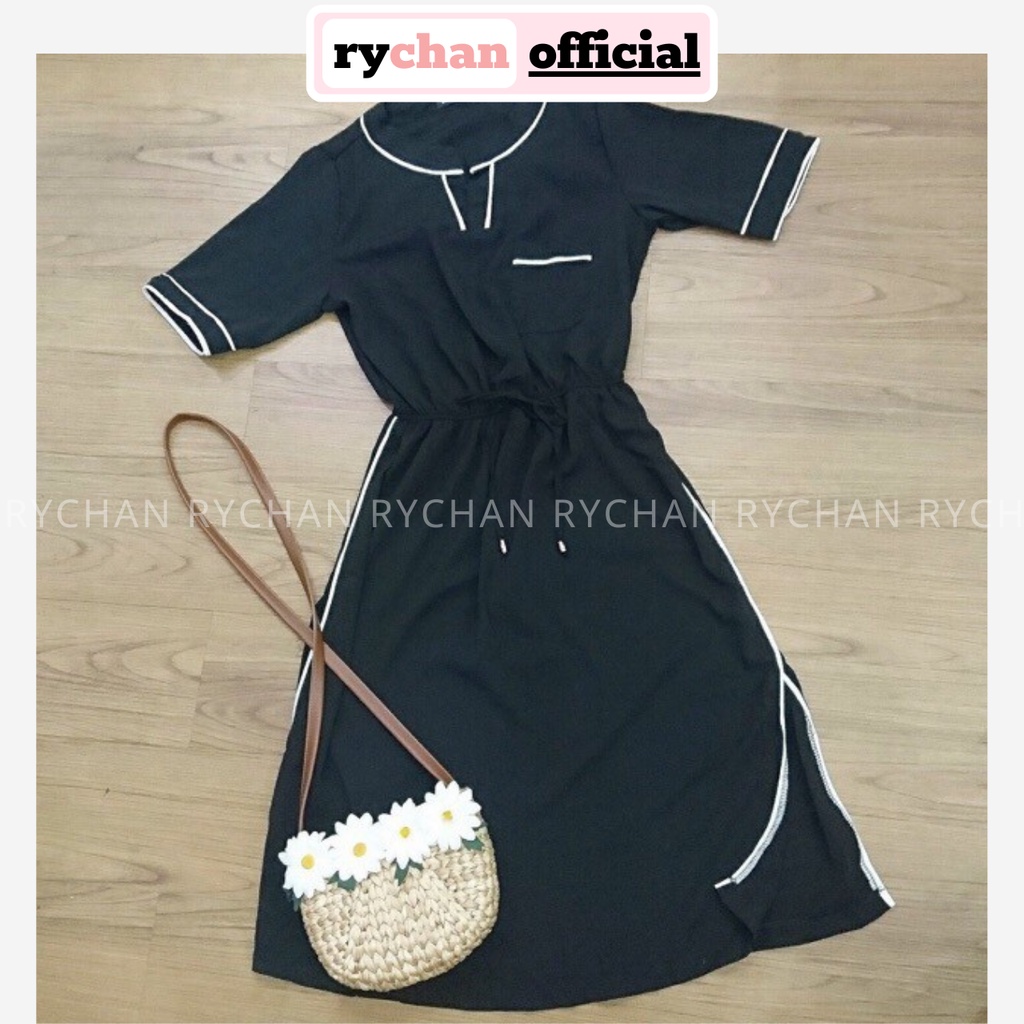 DM688 - Đầm Maxi Lụa Phối Viền Xẻ Tà