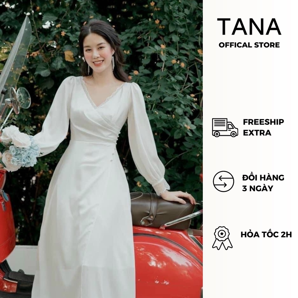 Đầm dự tiệc TANA D0504 đầm cổ tim đắp chéo tà viền ren phù hợp mặc đi tiệc, chụp hình