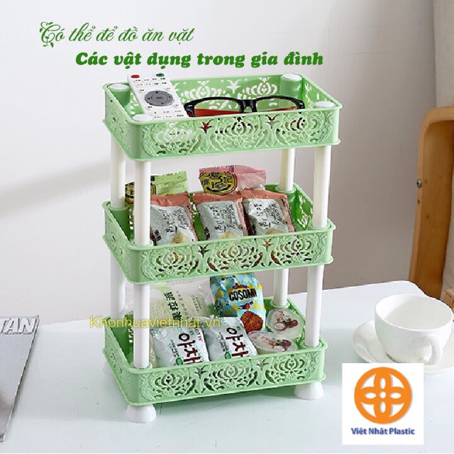 Kệ chữ nhật hoa 2 tầng, 3 tầng nhựa Việt Nhật đa năng, kệ phòng tắm, nhà bếp đựng gia vị, chén bát
