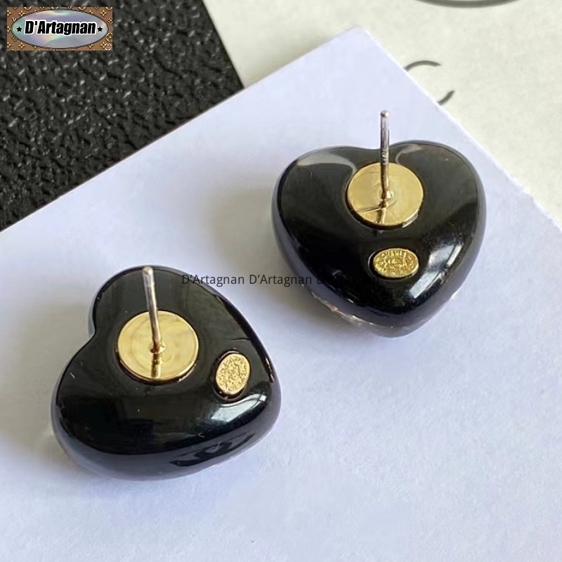 'Boutique Spot'CC21s Đen Nhựa Tim CC Logo Inlay Crystal Necklace Stud Set Chất lượng cao Hàn Quốc 2022 Mới tái tạo thanh lịch Vintage Thời trang Không phai 925 Bạc kim cho phụ nữ A319/B156