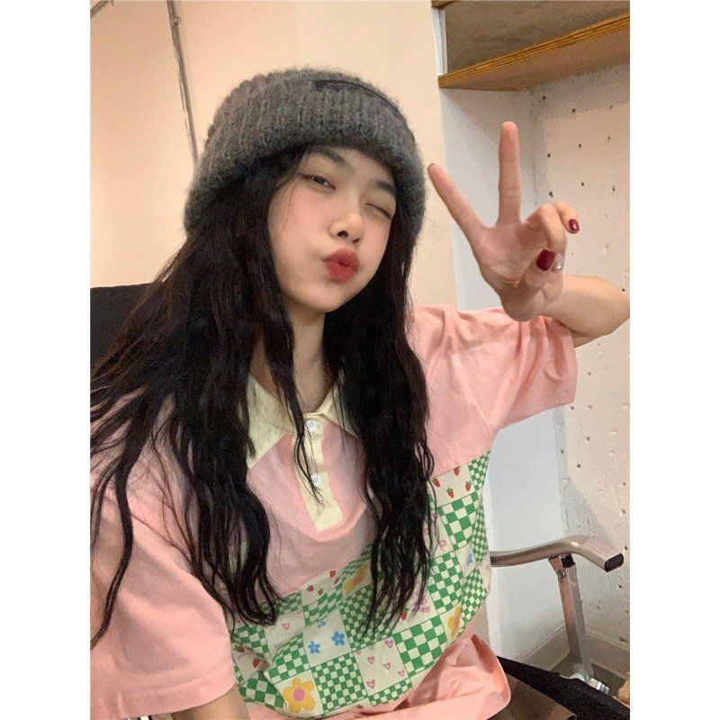 Áo polo Dáng Rộng Tay Ngắn In Họa Tiết Thời Trang Mùa Hè Hàn Quốc Hàng Mới Dành Cho Bạn Nữ 2022