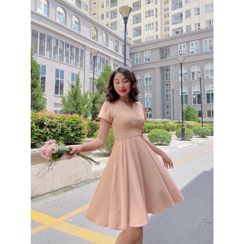 Đầm xòe tạo kiểu cổ V đắp chéo nhún ngực Katia dress C519 Cin House