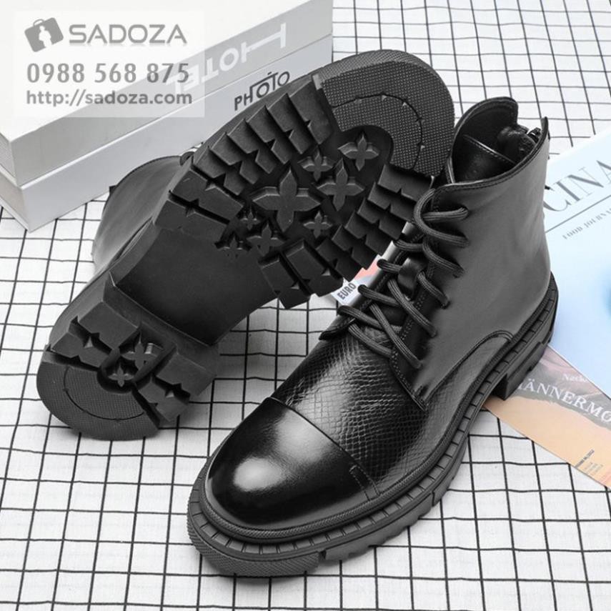 Giày Boot Nam Cổ Cao - FREESHIP - Giày Da Bò Nam Buộc Dây Khóa Kéo Sang Chảnh GNK157 -x13 !