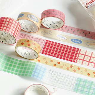 Set washi tape lẻ chiết caro basic grid pastel trơn 3 cuộn washi sticker trang trí sổ tay bullet journal dụng cụ dán