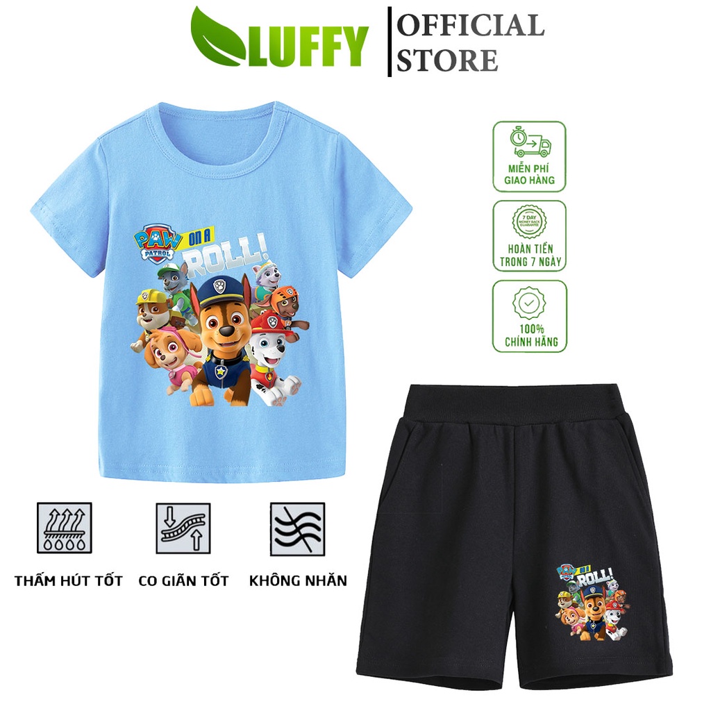 Đồ bộ bé trai Luffy Store cộc tay in hình Đội Chó Cứu Hộ chất cotton thoáng khí Quần áo trẻ em từ 8-35kg LUF01
