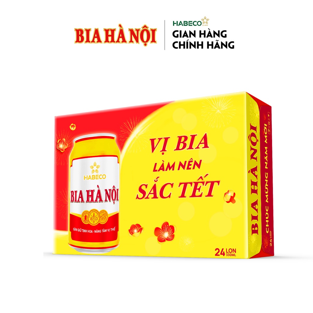 Hỏa Tốc TP Hà Nội - Thùng 24 lon Bia Hà Nội - HABECO (330ml/lon) - Phiên bản Tết 2022