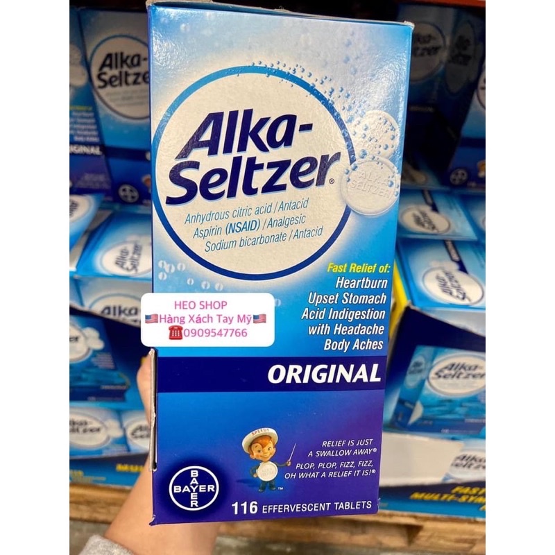 Viên sủi Mỹ đau dạ dày đầy hơi Alka Seltzer gói lẻ 2 viên