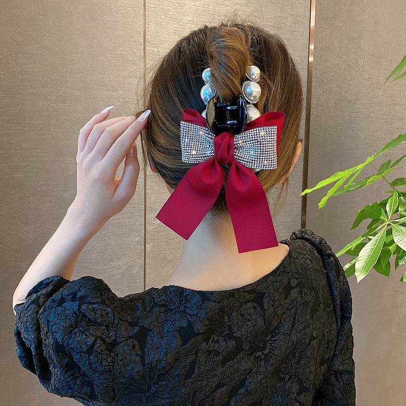 Kẹp Tóc Nơ Đính Ngọc Trai Giả Lấp Lánh Phong Cách Hàn Quốc 2022 Mới